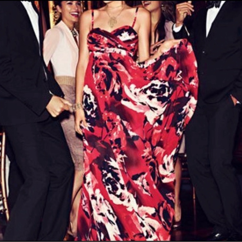 Elegant Red and Black Floral Gown
